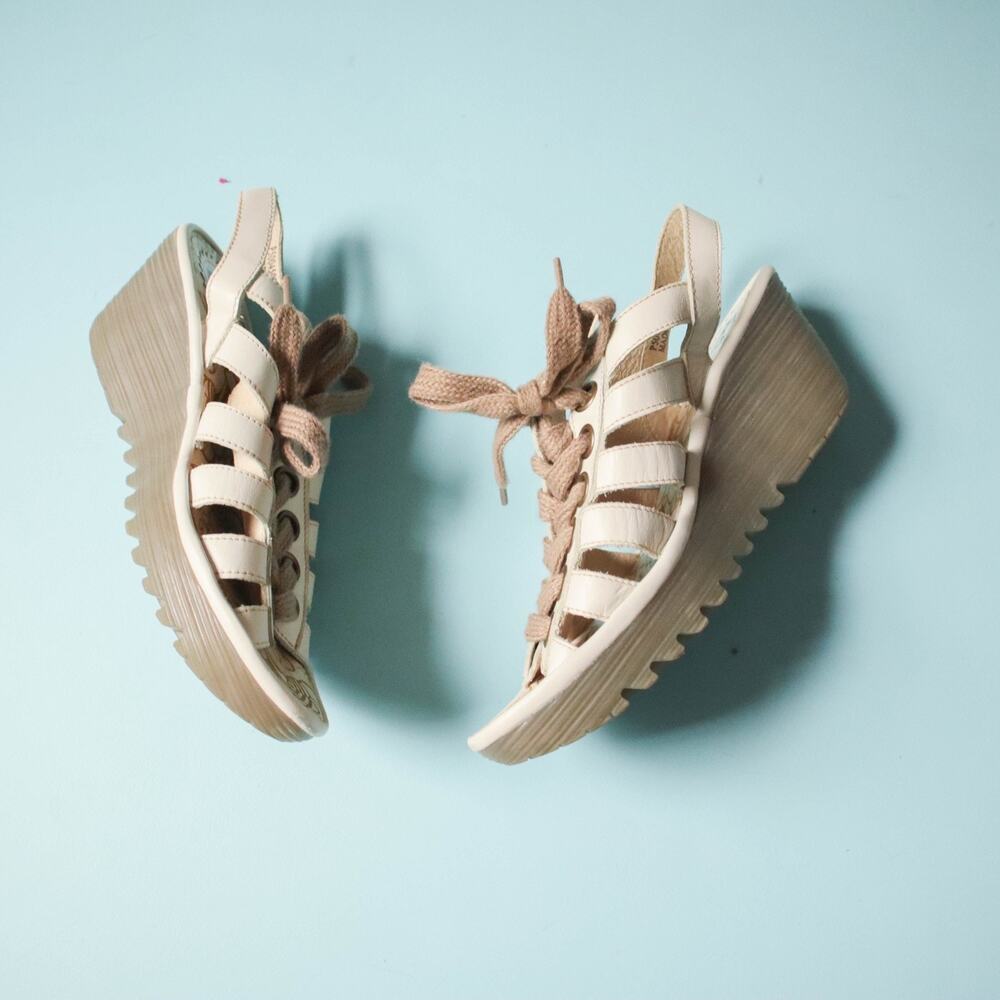 Fly London Criss Cross Strappy Gladiator Wedge Heels Lace Up Womens EU 40 Cream - Picture 3 of 6